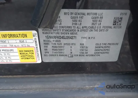 2016 Chevrolet Traverse Ls from USA, damaged, VIN 1GNKRFKD4GJ264271